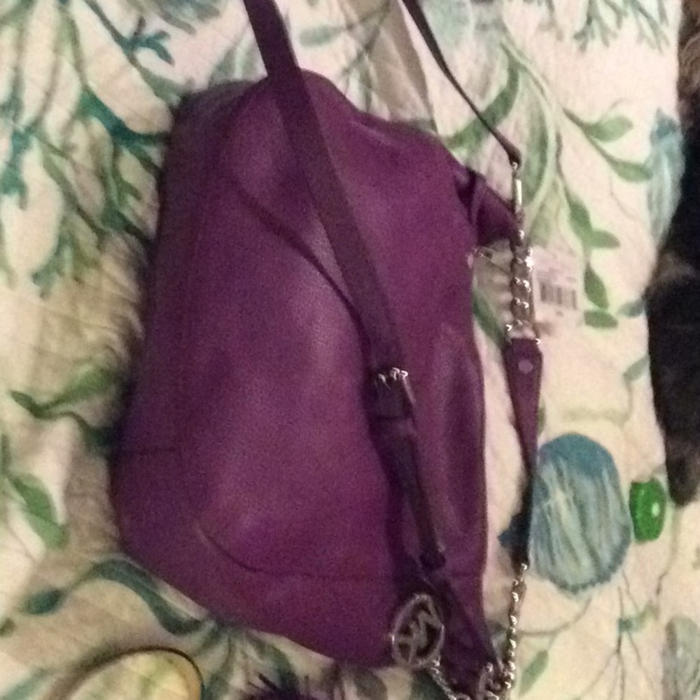Michael Kors purple leather Megan shoulder bag